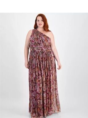 B Darlin One-Shoulder Floral Maxi Dress in Mauve and Rust